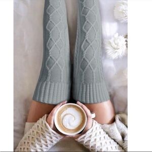 Over the knee gray cable knit socks stockings